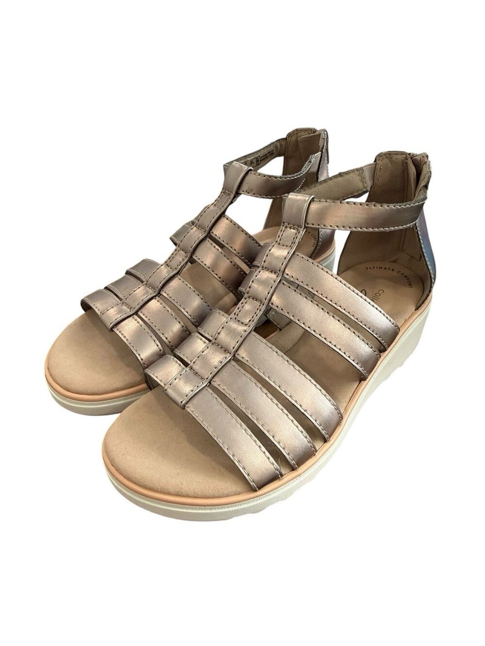 Clarks Collection Gladiator Wedge Sandals Jillian Pewter Metallic Size 7